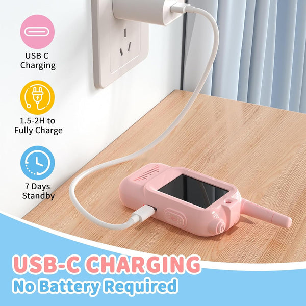 Walkie Talkie for Kids with Video: 2 Pack Rechargeable PINK/BLUE-
