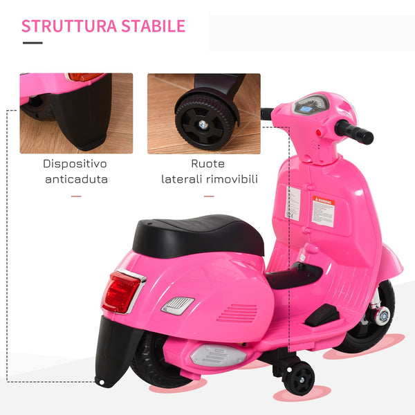 Officially Licensed 6V Kids Electric Scooter, Battery-Powered Electric Scooter for Children 18-36 Months with Headlights and Horn, 66.5x38x52cm, Pink
