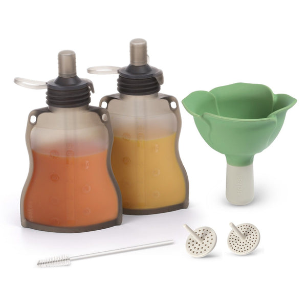 Haakaa Fill & Go Squeezy Pouch (2-pack) & Spring Green Flower Funnel Combo