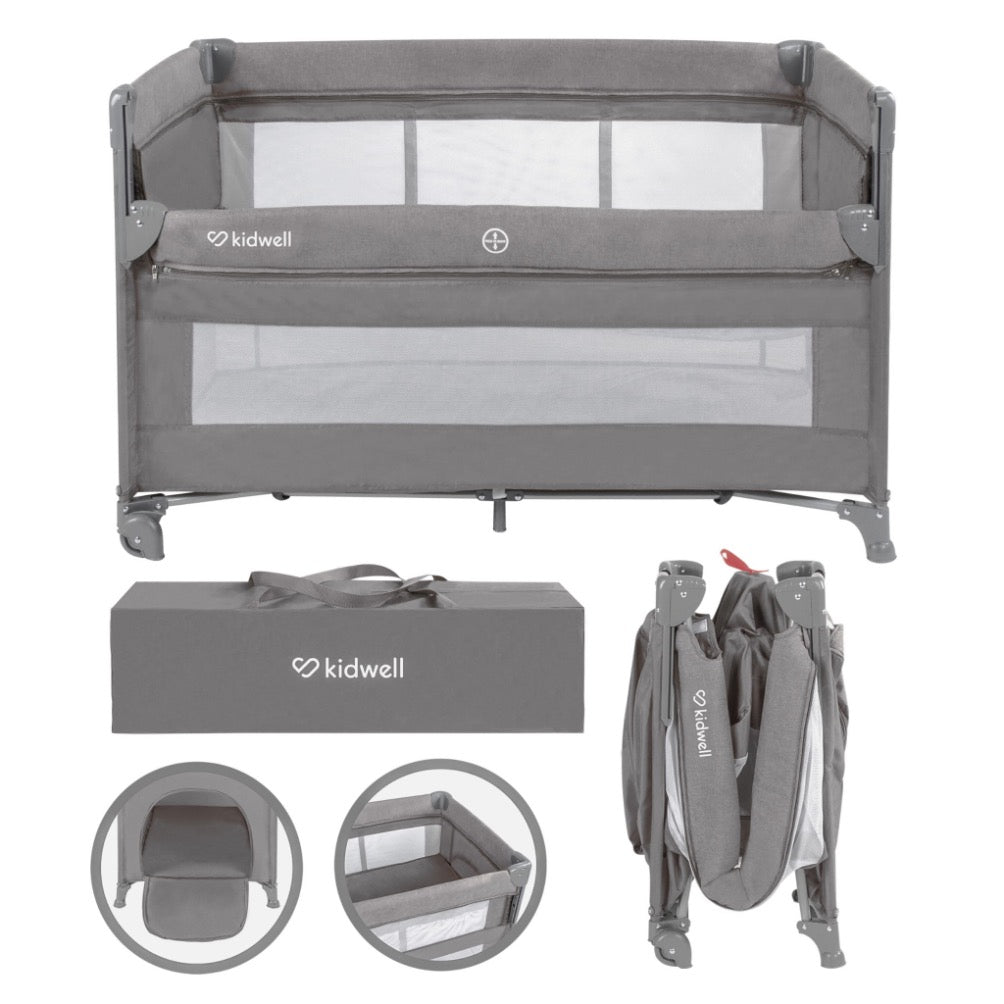 Kidwell Blissy Lift 2-Level Travel Cot / Playpen, Grey