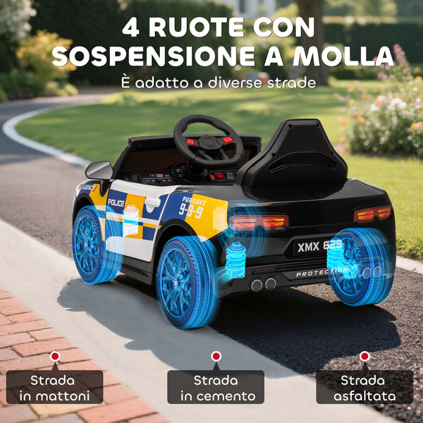Electric Police Car for Kids with Remote Control, Horn and Built-in Music, 96x60x45 cm