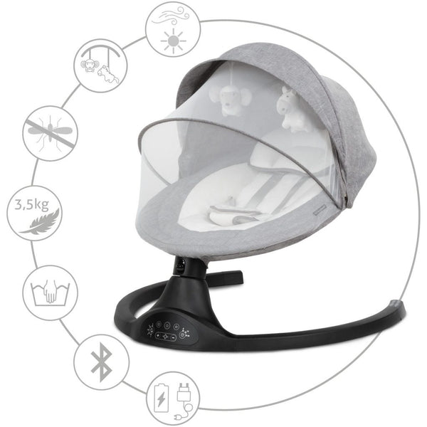 Kidwell Luxi 2-in-1 Electric Rocker & Lounger with Mosquito Net & Bluetooth, Dark Melange / Black