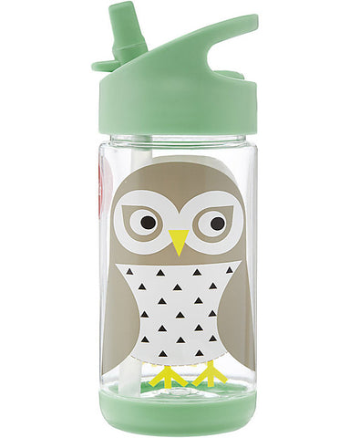 Bottle with Silicone Straw - Green Owl- 350 ml - BPA and phthalates free