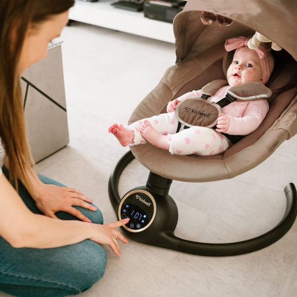 Kidwell Reve 2-in-1 Electric Rocker & Bouncer with Mosquito Net & Bluetooth, Beige / Gold