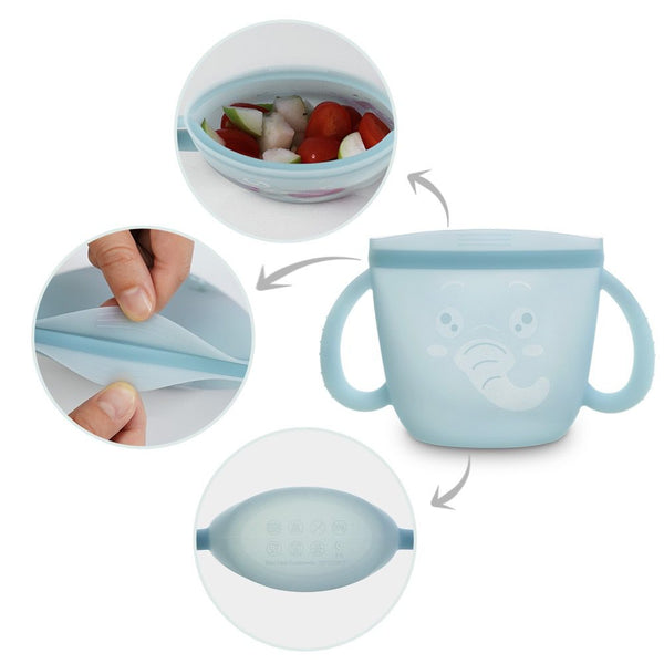 Haakaa Snack-N-Seal Silicone Pouch – Ella Elephant, Mist Blue