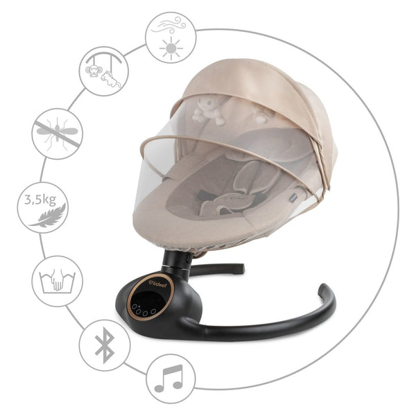 Kidwell Reve 2-in-1 Electric Rocker & Bouncer with Mosquito Net & Bluetooth, Beige / Gold