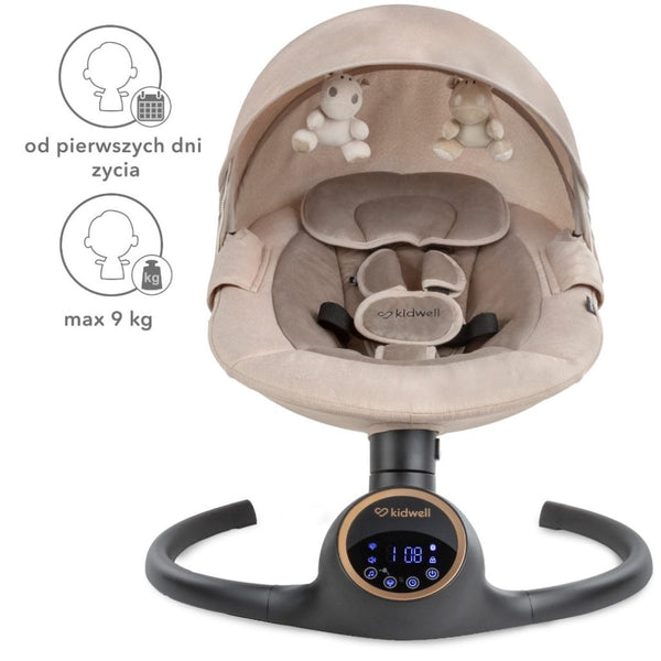 Kidwell Reve 2-in-1 Electric Rocker & Bouncer with Mosquito Net & Bluetooth, Beige / Gold