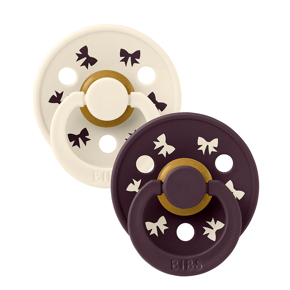 Colour Holiday Bow Pacifiers 2 Pack - Ivory/Plum