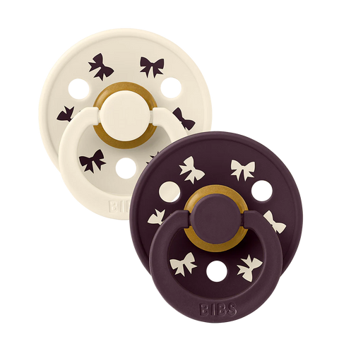 Colour Holiday Bow Pacifiers 2 Pack - Ivory/Plum
