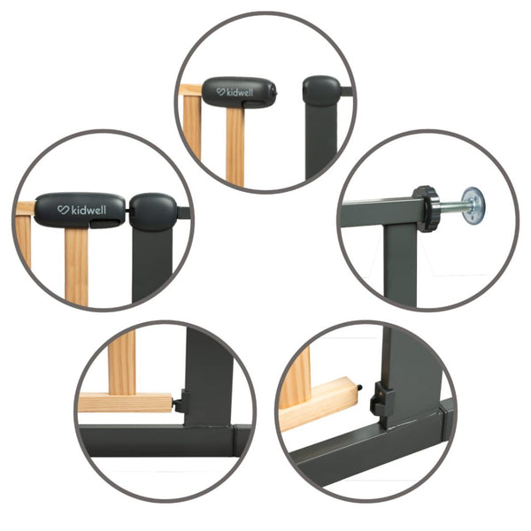 Kidwell Trasti Safety Gate (74-105 cm), Pine Wood & Powder-Coated Steel