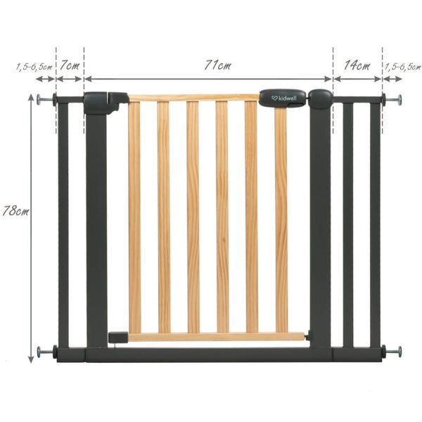 Kidwell Trasti Safety Gate (74-105 cm), Pine Wood & Powder-Coated Steel