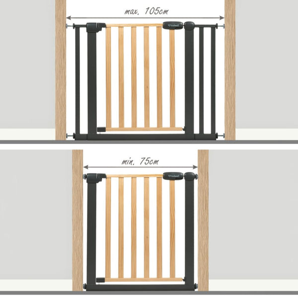 Kidwell Trasti Safety Gate (74-105 cm), Pine Wood & Powder-Coated Steel