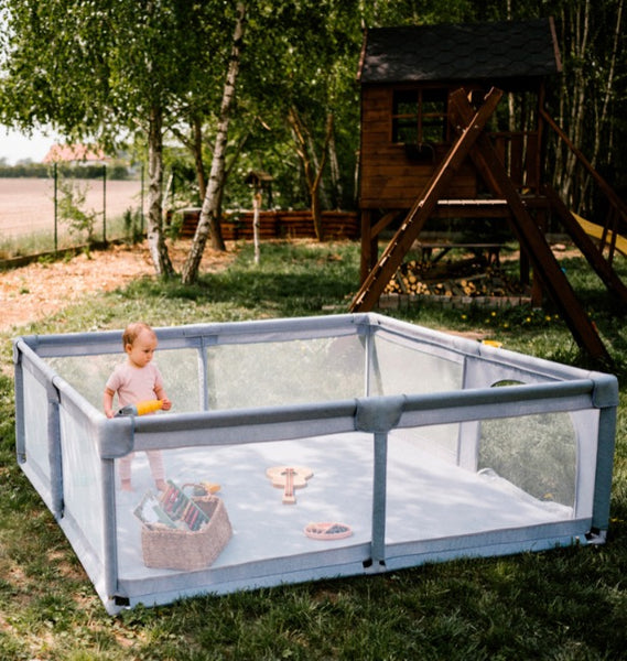 Playpen Bundle BUNDLE: Extra Large Playpen, Grey + PIRA Foldable & Reversible Extra Large Play Mat, Little Bear / Animal Voyages (200 x 180 cm)