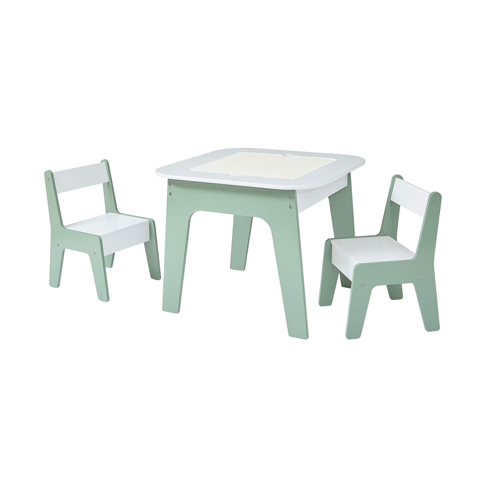 Liberty House Kids 4-in-1 Play Table and Two Chairs Set, White & Green