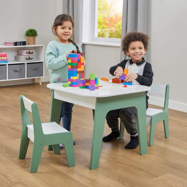 Liberty House Kids 4-in-1 Play Table and Two Chairs Set, White & Green
