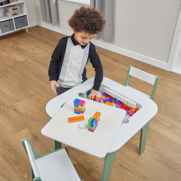 Liberty House Kids 4-in-1 Play Table and Two Chairs Set, White & Green