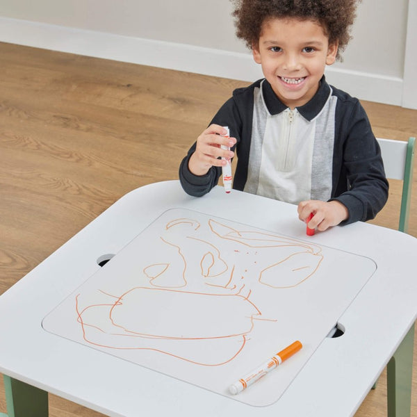 Liberty House Kids 4-in-1 Play Table and Two Chairs Set, White & Green