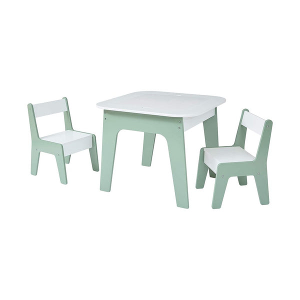 Liberty House Kids 4-in-1 Play Table and Two Chairs Set, White & Green