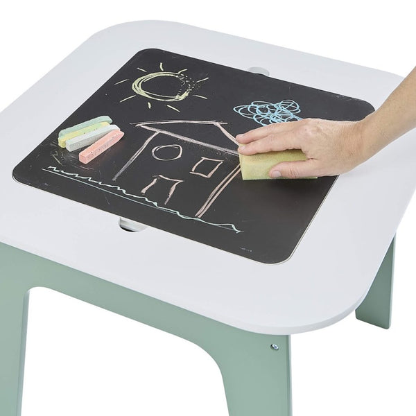 Liberty House Kids 4-in-1 Play Table and Two Chairs Set, White & Green