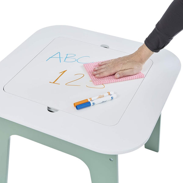 Liberty House Kids 4-in-1 Play Table and Two Chairs Set, White & Green