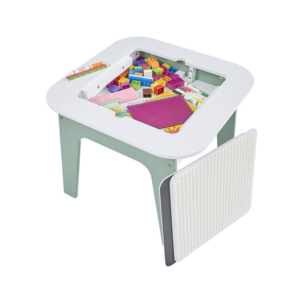 Liberty House Kids 4-in-1 Play Table and Two Chairs Set, White & Green