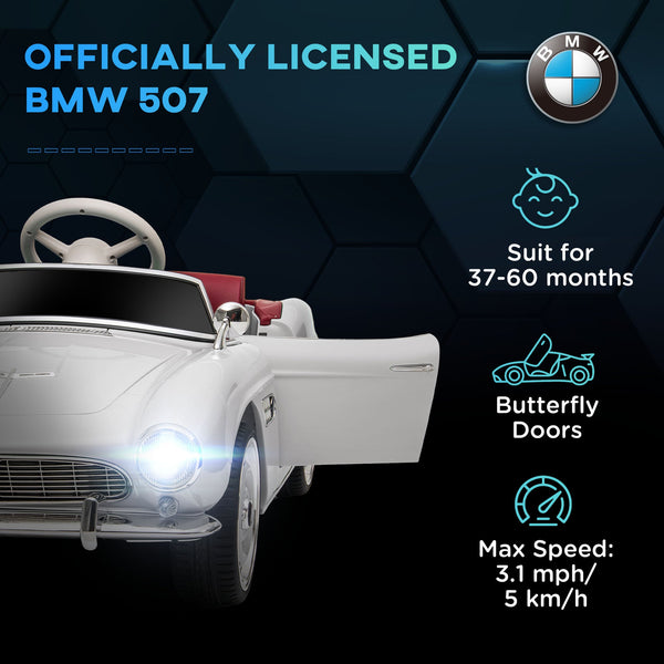 Licensed BMW 507 2-Door Electric Ride-On Toy Car with Horn and Remote Control, 115x55x47cm, White