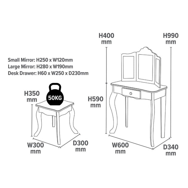Liberty House Kids’ White Vanity Table and Stool Set