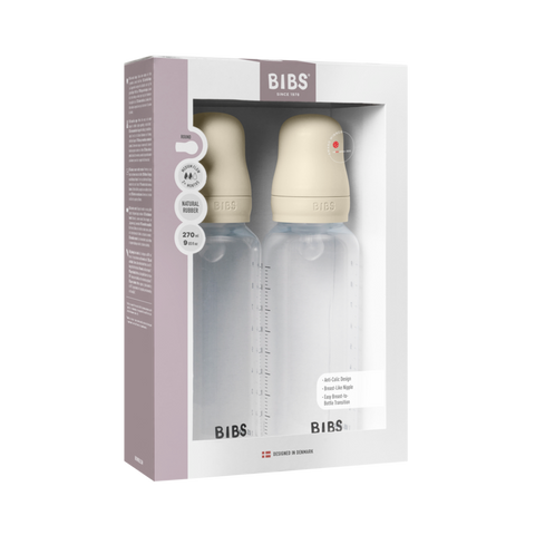 Bibs Baby Bottle Round Silicone 2 pack 270ml Medium Flow Ivory