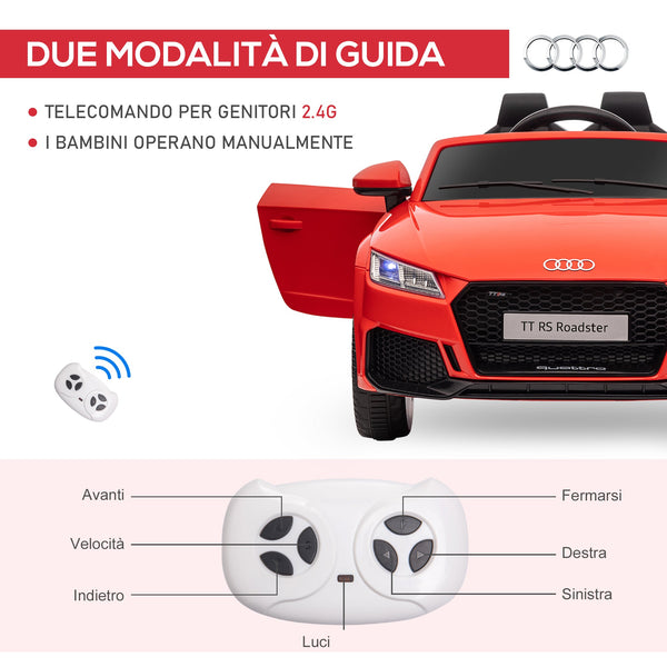 Electric Car for Children 3-5 Years Licensed AUDI TT with Remote Control and LED Headlights, 102x60x44 cm, Red