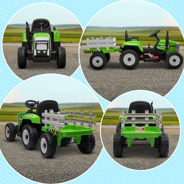 Electric Tractor for Children 3-6 Years with Removable Trailer, 12V Battery and Remote Control, Green