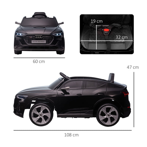 AUDI - Children's Electric Machine with Remote Control, 12V, Speed 3-8km/h, Lights and Music, Age 3-5 Years, Black
