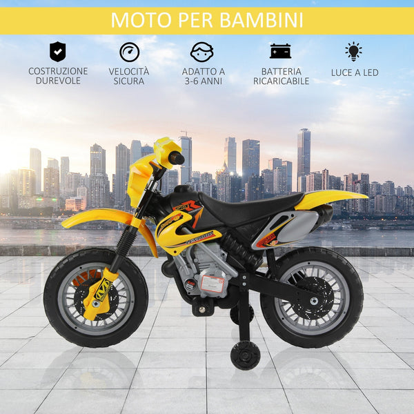 Moto Electric Cross with yellow wheel for children 3 years and more, 6v speed 6v 2.5km/h battery, 102 x 53 x 66cm