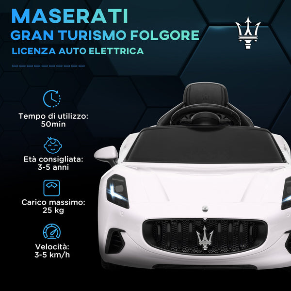 12V Maserati Gran Turismo Folgore Children's Car with Remote Control, Age 3-5 Years, White