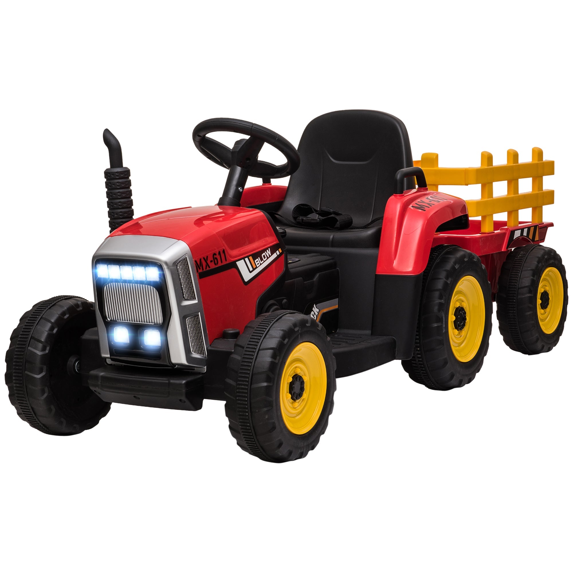 Electric Tractor for Children 3-6 Years with Removable Trailer, 12V Battery and Remote Control, Red