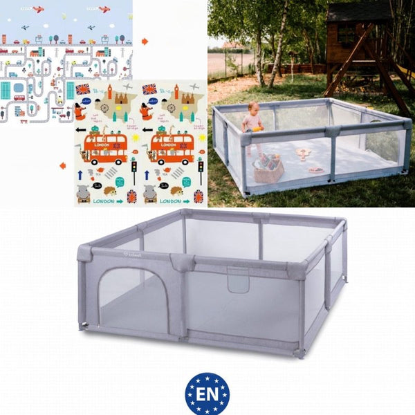 Playpen Bundle BUNDLE: Extra Large Playpen, Grey + PIRA Foldable & Reversible Extra Large Play Mat(200 x 180 cm)