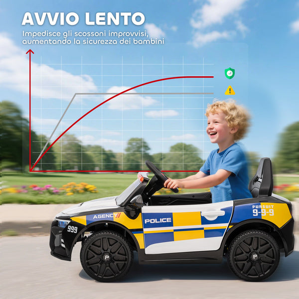 Electric Police Car for Kids with Remote Control, Horn and Built-in Music, 96x60x45 cm