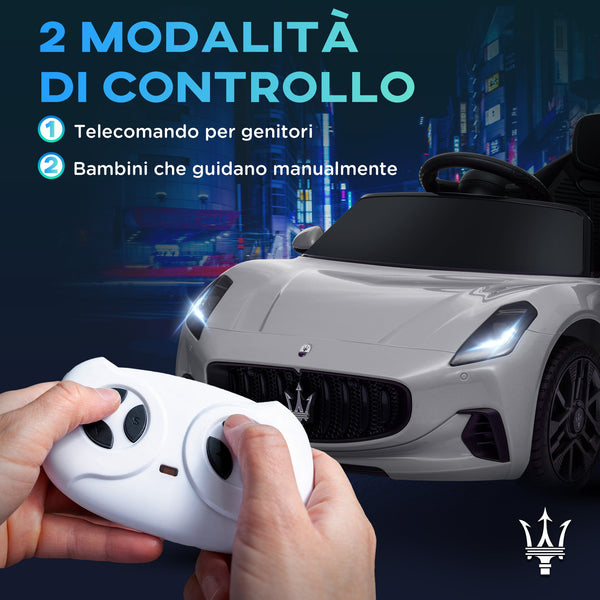 12V Maserati Gran Turismo Folgore Children's Car with Remote Control, Age 3-5 Years, Grey