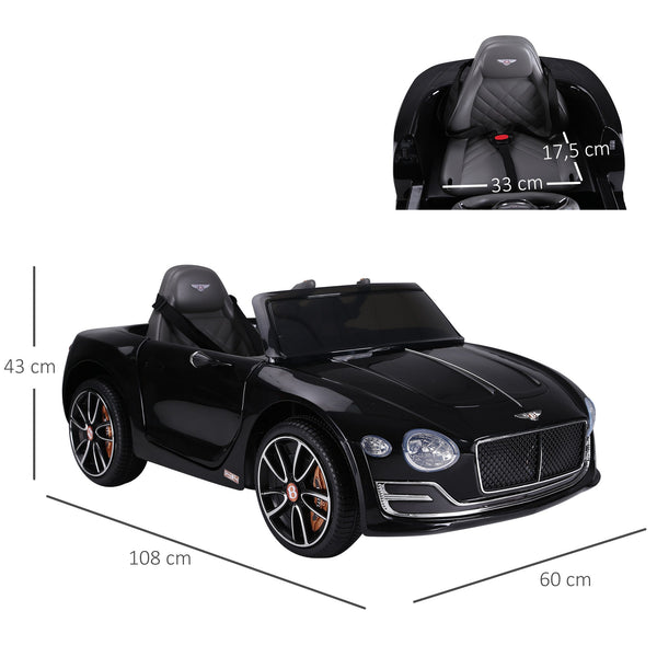 Bentley GT 6V Electric Ride-On Toy Car, with Dual Motors, Electric Car for Kids with Remote Control, Horn, Sounds, Headlights and 2 Opening Doors, 2.5-5 km/h, for 3-5 Years, Black