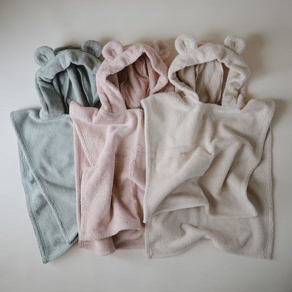 Mushie Poncho Towel - Bear - Fog