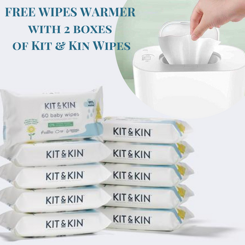 Kit & Kin Biodegradable Baby Wipes  2 BOXES + FREE WIPE WARMER(20 packs x 60 wipes)