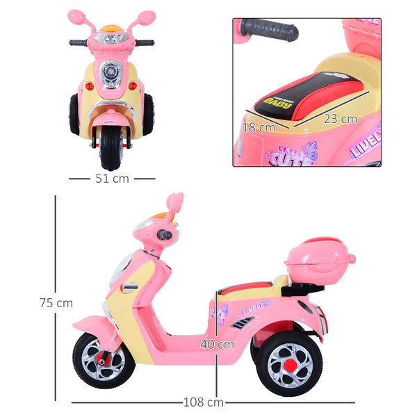 PINK MOTORINO | Children's Electric tricycle for 6v girls with lights and music, pink
