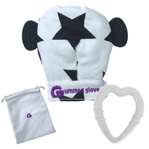 Gummee Glove Teething Mitten & Heart Shaped Ring, Black & White