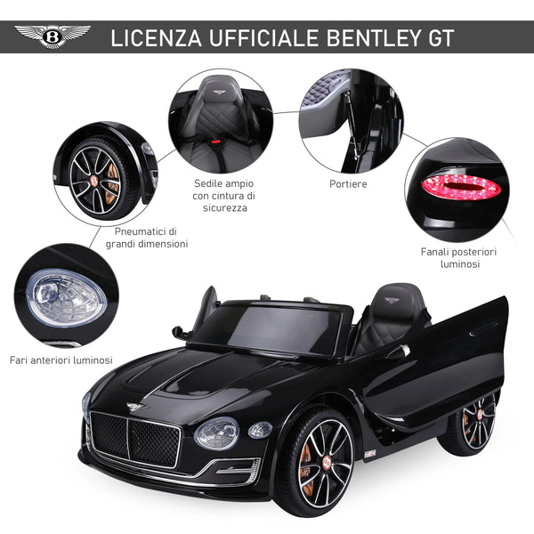 Bentley GT 6V Electric Ride-On Toy Car, with Dual Motors, Electric Car for Kids with Remote Control, Horn, Sounds, Headlights and 2 Opening Doors, 2.5-5 km/h, for 3-5 Years, Black