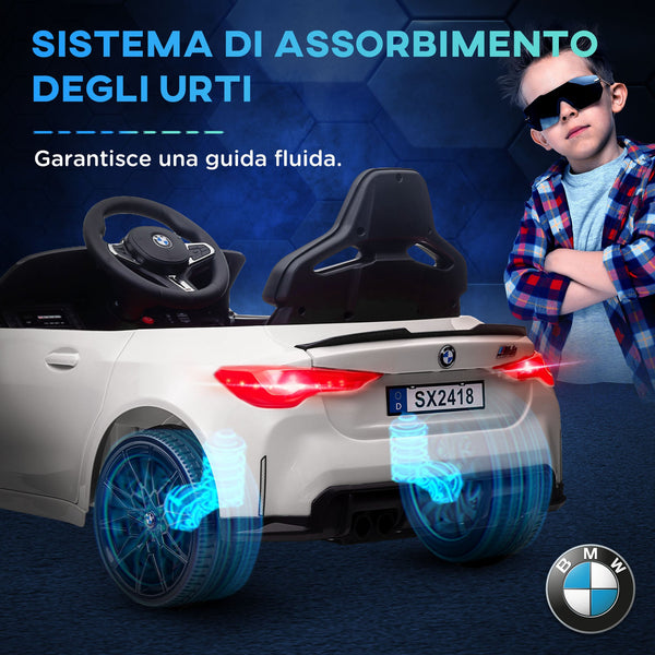 Licensed BMW M4 Children's Electric Ride-On Car with Remote Control, Horn and Headlights, 108x69. 5x51 cm, White