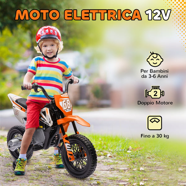 Electric Motorcycle for Kids with Removable Training Wheels, Suspension, Sounds and Charge Indicator, Orange