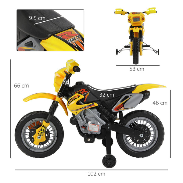 Moto Electric Cross with yellow wheel for children 3 years and more, 6v speed 6v 2.5km/h battery, 102 x 53 x 66cm