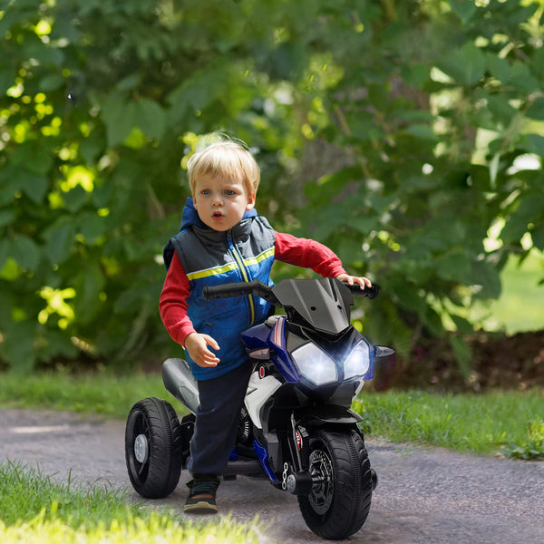 Electric Motorcycle for Children 3-5 Years Max. 25kg with Lights, Music, 6V Battery and 3km/h Speed, 86x42x52 cm Blue