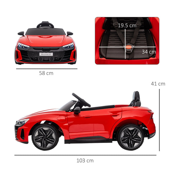 Electric Ride-On Car for Children 5 Years Max Audi License with Buttons, Seat Belts and Headlights, 103x58x41 cm, Red and Black