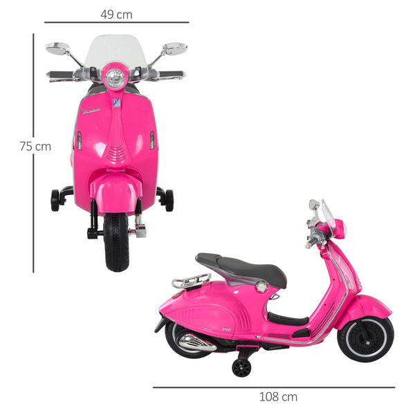 Officially Licensed Vespa Electric Motorcycle for Kids, 2 Wheels, Lights and Sounds, 108x49x75 cm, Pink