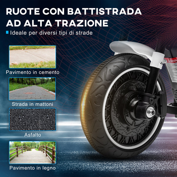 Electric Motorcycle for Children 18-36 Months with Training Wheels and Headlight, 76x42x57 cm, White and Black